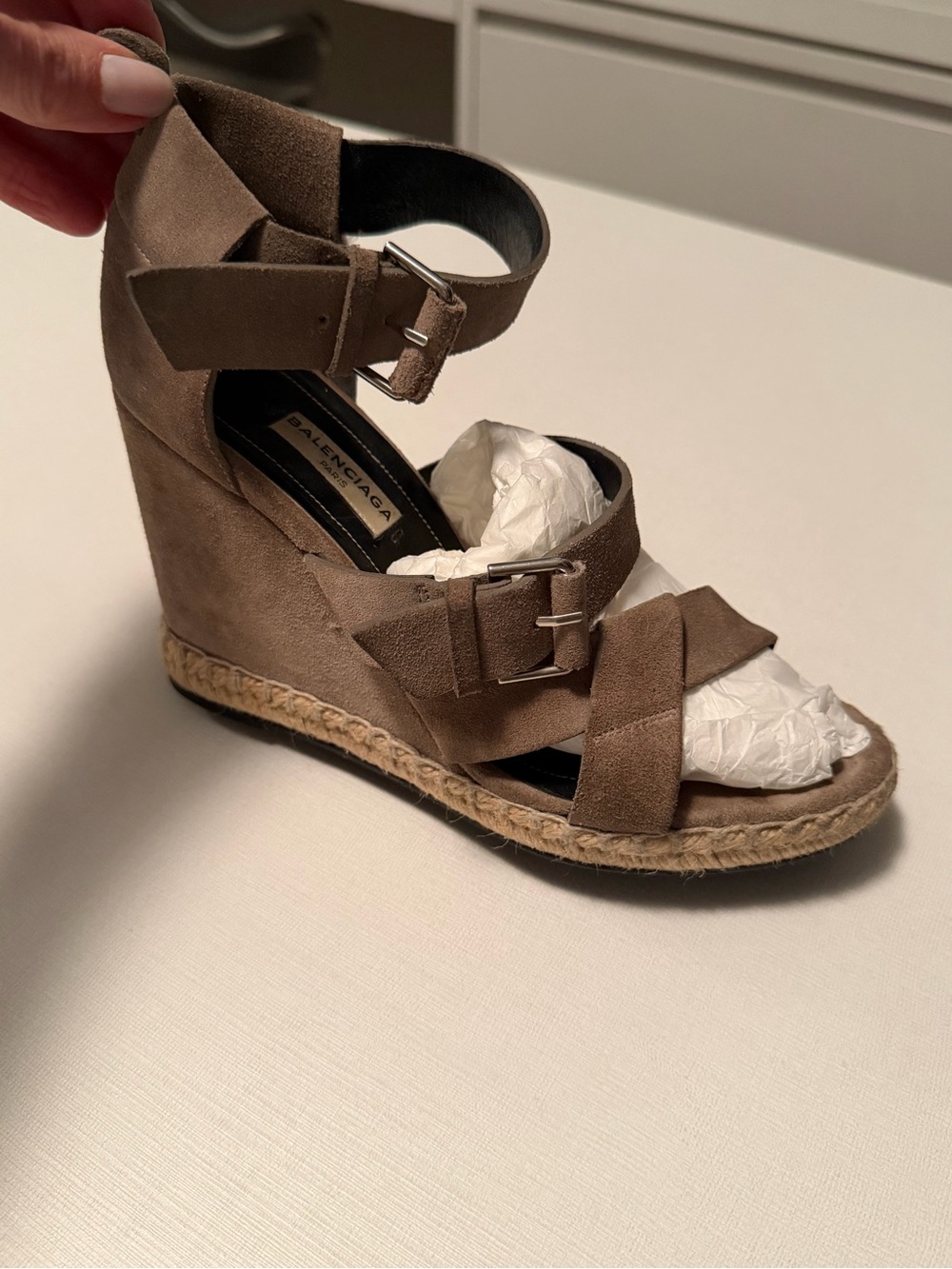 Balenciaga Brown Suede Wedge Espadrille Sandal